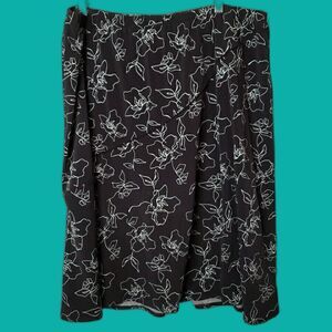 Casual Corner Annex Skirt Floral Midi A-Line Flare Black Teal Womens Plus Sz 1X